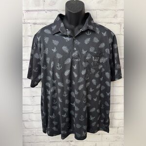 American Excellence AE Sport USA Navy Polo Shirt Men’s Large Black Gray Striped‎